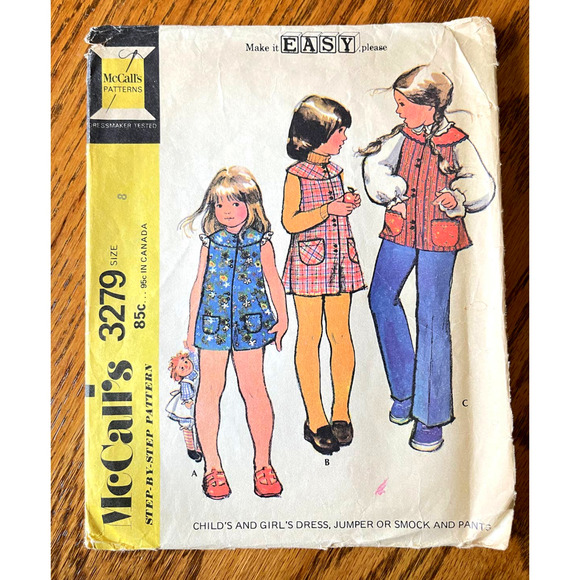 Vintage 1970s McCalls 3279 Sewing Pattern Size 8 Dress Jumper Pant COMPLETE - Picture 1 of 2